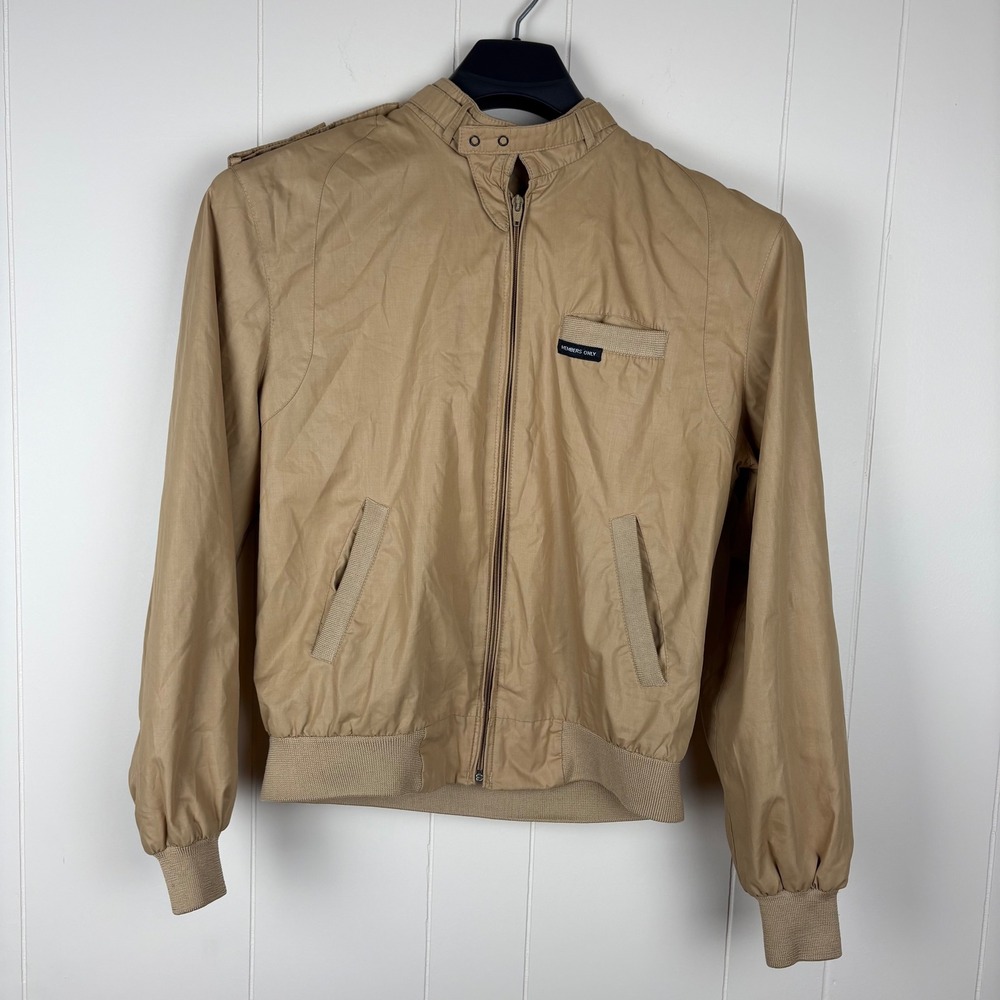 Vintage Members Only Racer Jacket Tan Khaki Men Size 42 Iconic Cafe Racer